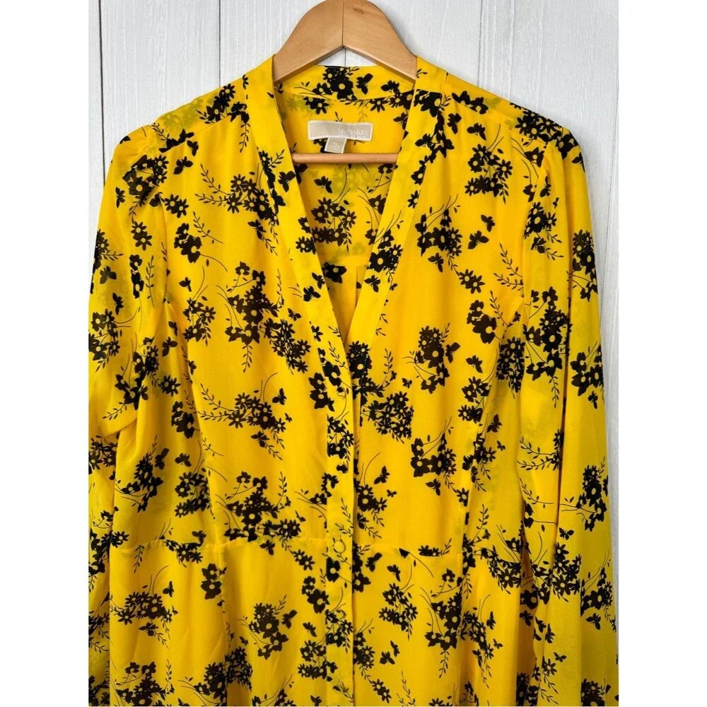 MICHAEL Michael Kors Yellow Floral Button-Front Dress Size XL